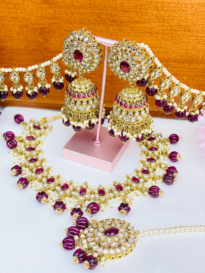 Elegant Polki Single Line Necklace Set  With Sahara Jhumki And Tikka  | SIMZDESIGNZ  |