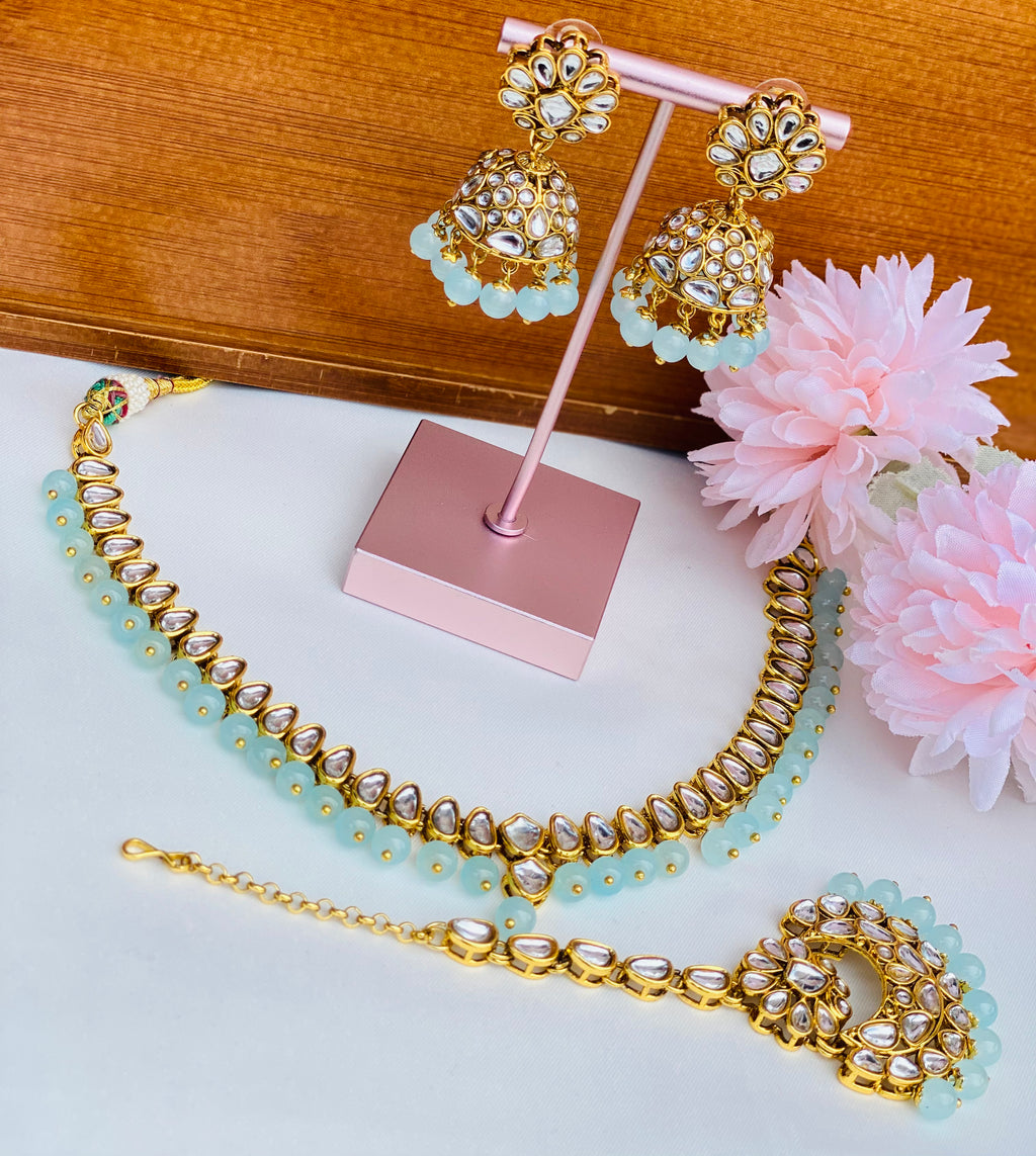 Single Line Kundan Necklace With Tikka | Lightweight | Simzdesignz |