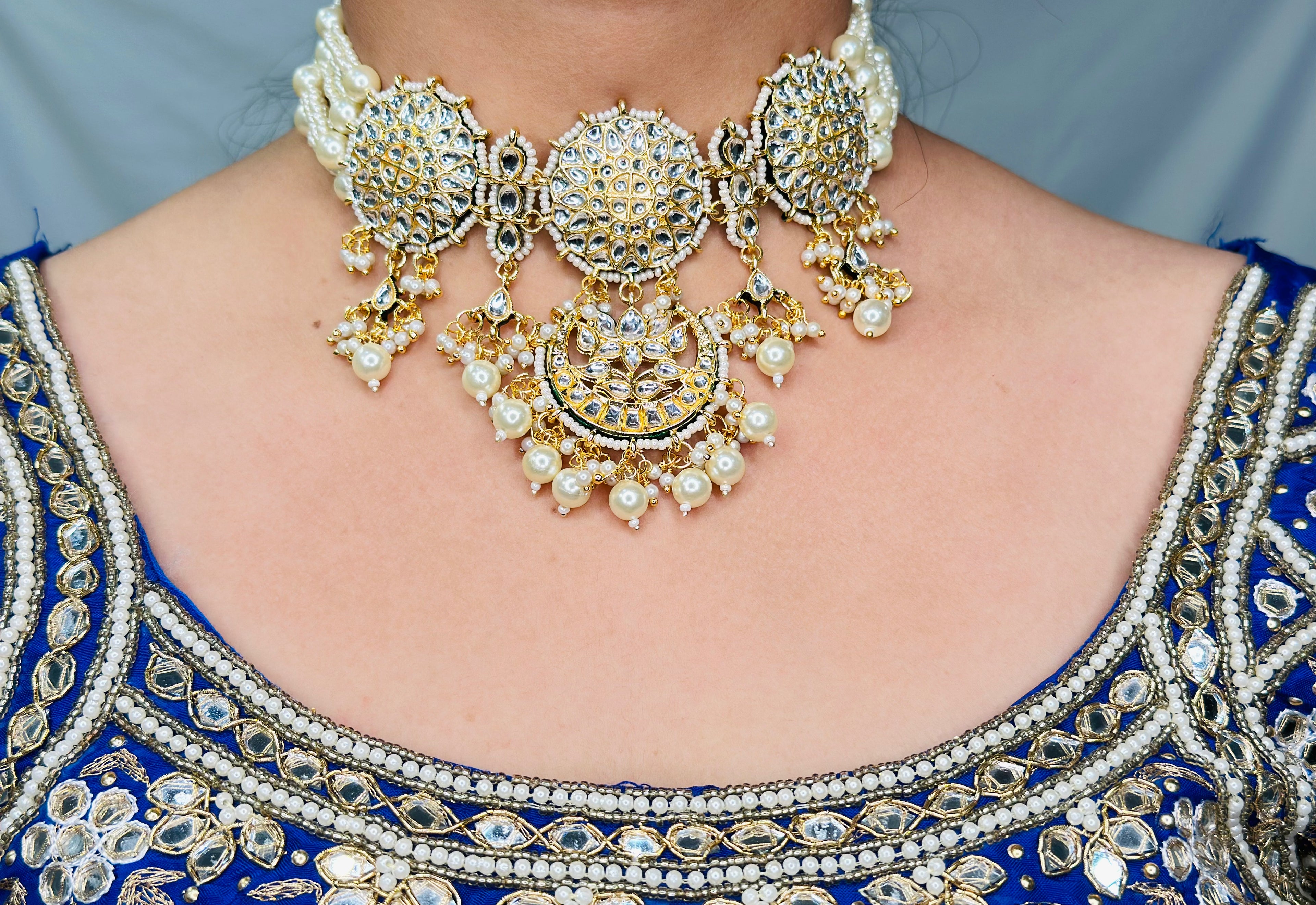 White Pearl Kundan Necklace Set | Simzdesignzz |