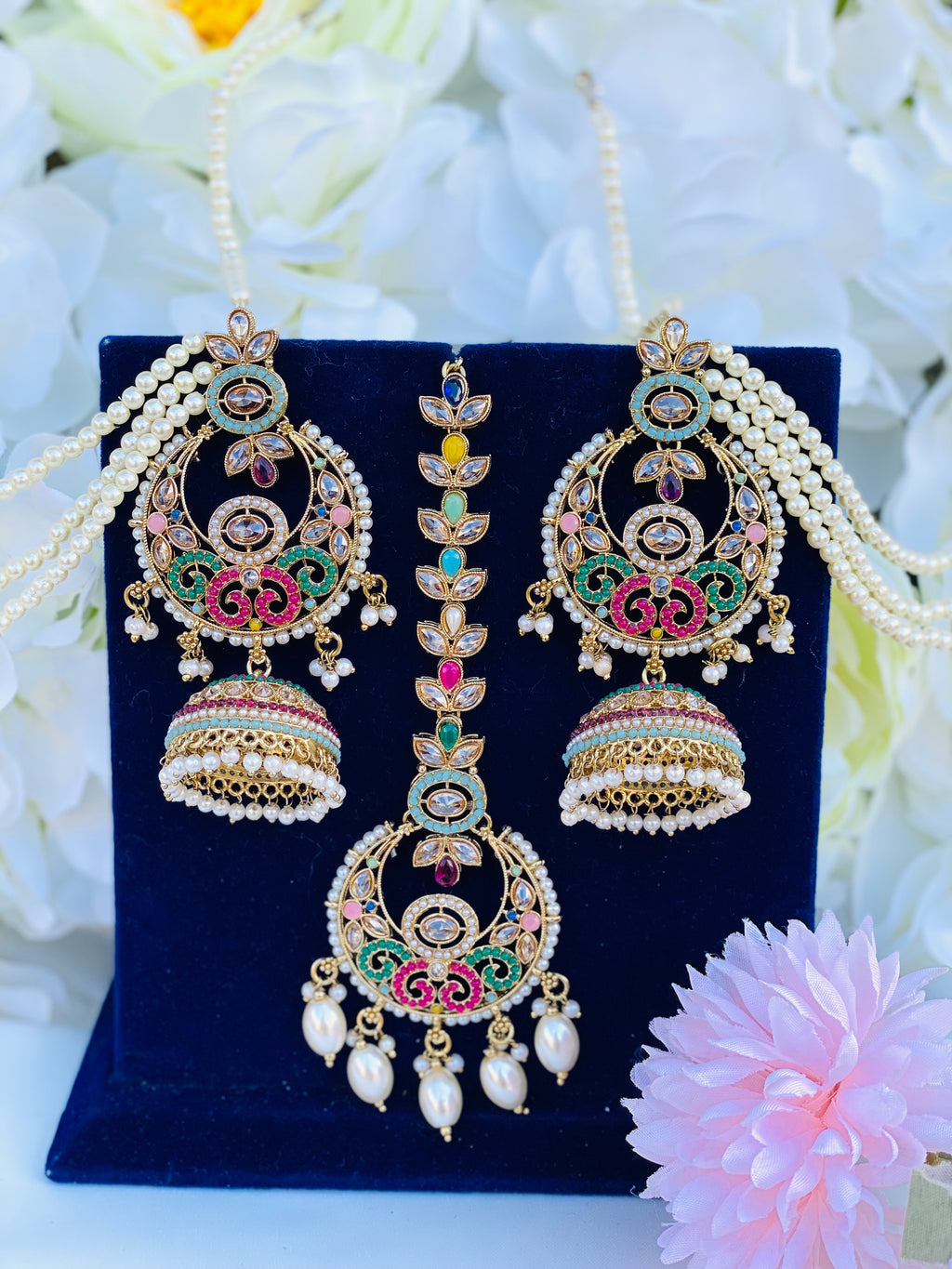 Unique Nauratan Earrings with Sahara And Tikka | Handmade | Simzdesignz