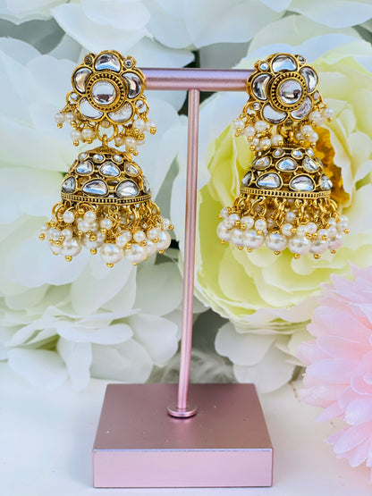 Kundan  Pearl Jhumki Earrings | Plastic Kundan