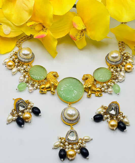 Rajni Fusion Necklace With Pearl And Tyani Stones | Simzdesignzz |