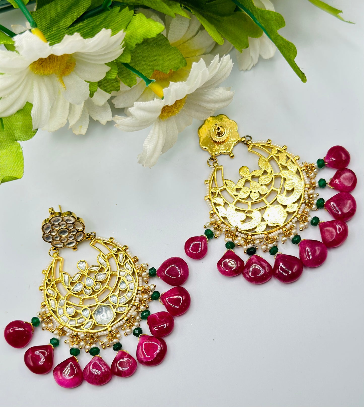 Maroon Stoned Pachi Kundan Earrings | Simzdesignzz |