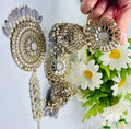 Zeenat Mirror Work Jhumki earrings With Tikka | Simzdesignzz |