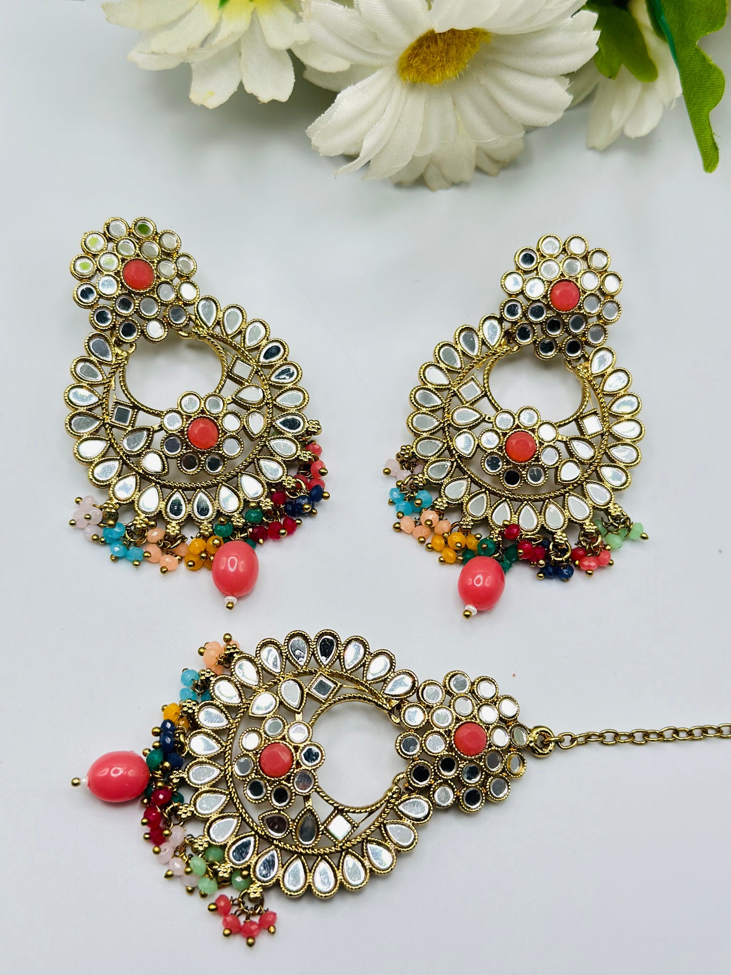 Multi Mirror Work Earrings Tikka | Simzdesignzz |