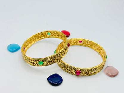 Ruby-Green Gold-Plated Bangles | Simzdesignzz |