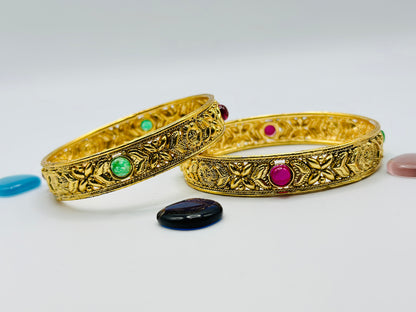 Ruby-Green Gold-Plated Bangles | Simzdesignzz |