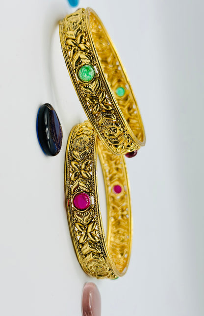 Ruby-Green Gold-Plated Bangles | Simzdesignzz |