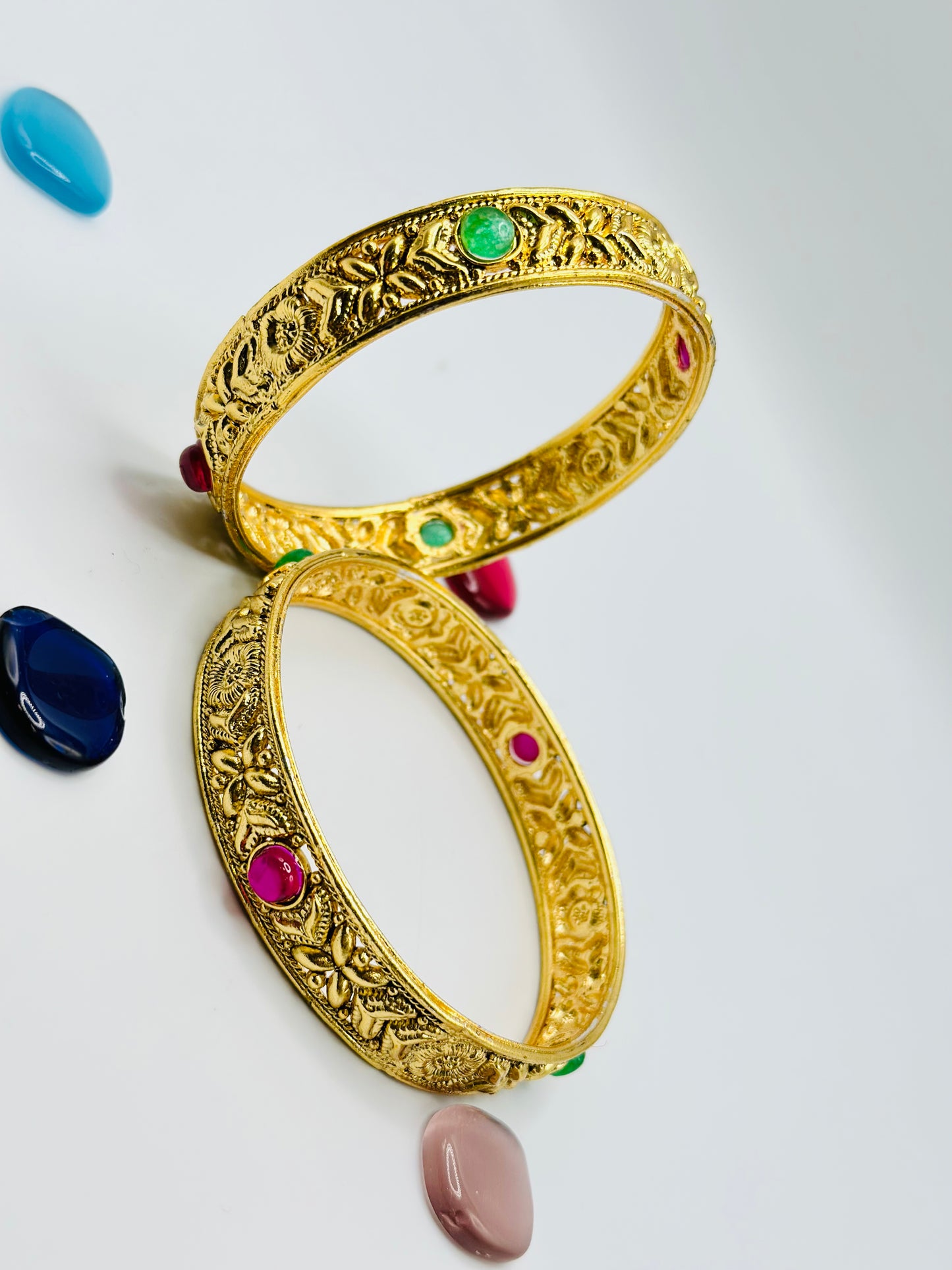 Ruby-Green Gold-Plated Bangles | Simzdesignzz |