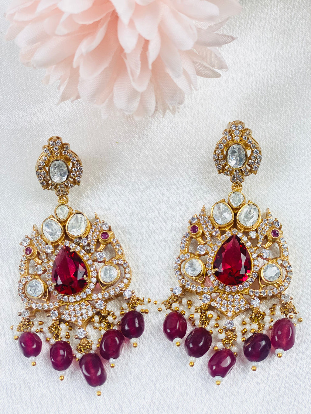 92.5 | Moissanite Real emerald Beads Earrings |Simzdesignz | Victorian Finish |