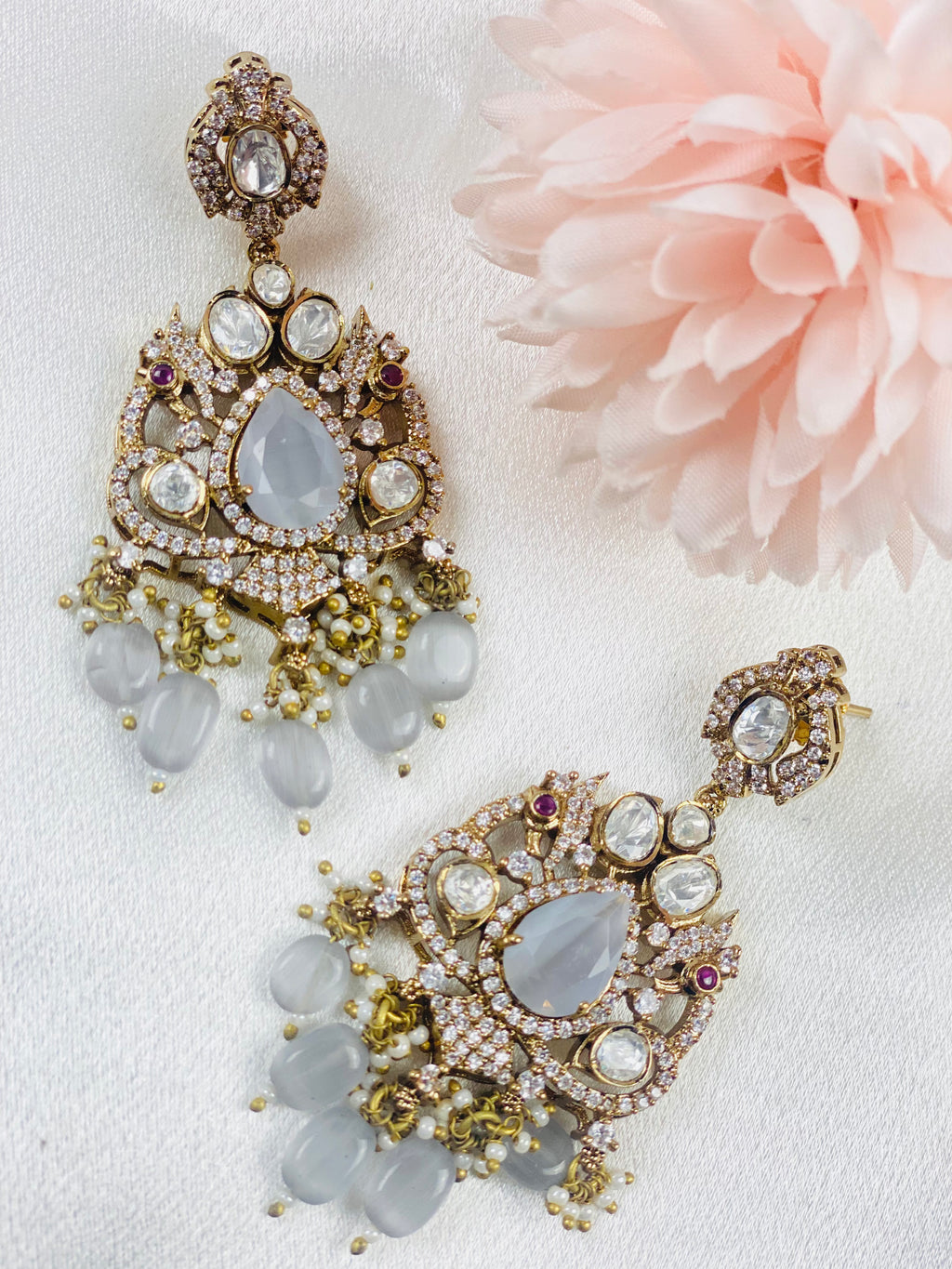92.5 | Moissanite Real emerald Beads Earrings |Simzdesignz | Victorian Finish |