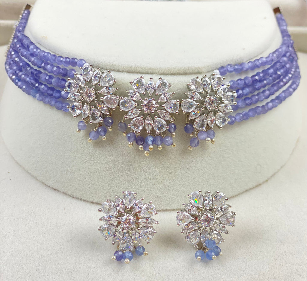 White Gold Plated Diamond Necklace  Set | Simzdesignz | Rhodium
