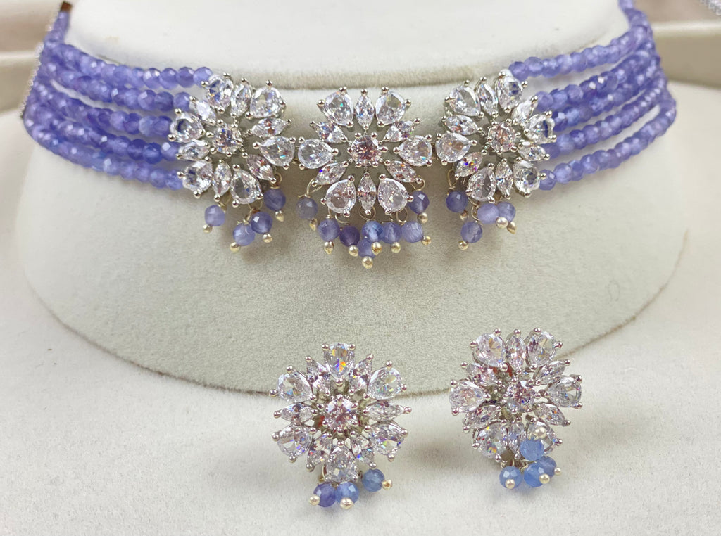 White Gold Plated Diamond Necklace  Set | Simzdesignz | Rhodium