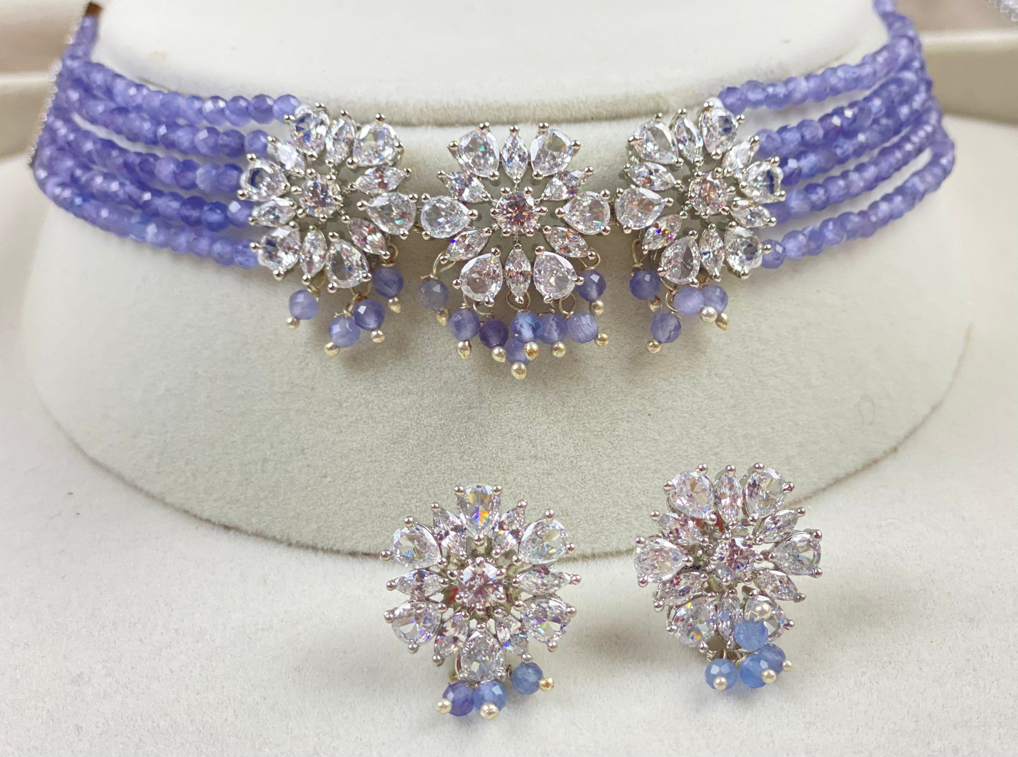 White Gold Plated Diamond Necklace  Set | Simzdesignz | Rhodium