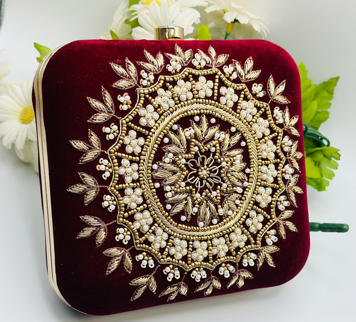 Square-Shaped Velvet Handcrafted  Clutch | Simzdesignzz |