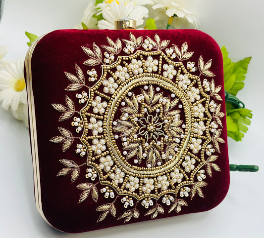 Square-Shaped Velvet Handcrafted  Clutch | Simzdesignzz |