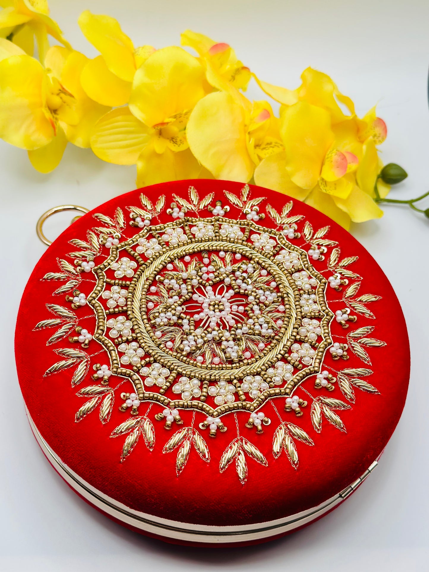 Round Red Velvet Handcrafted Clutch | Simzdesignzz |