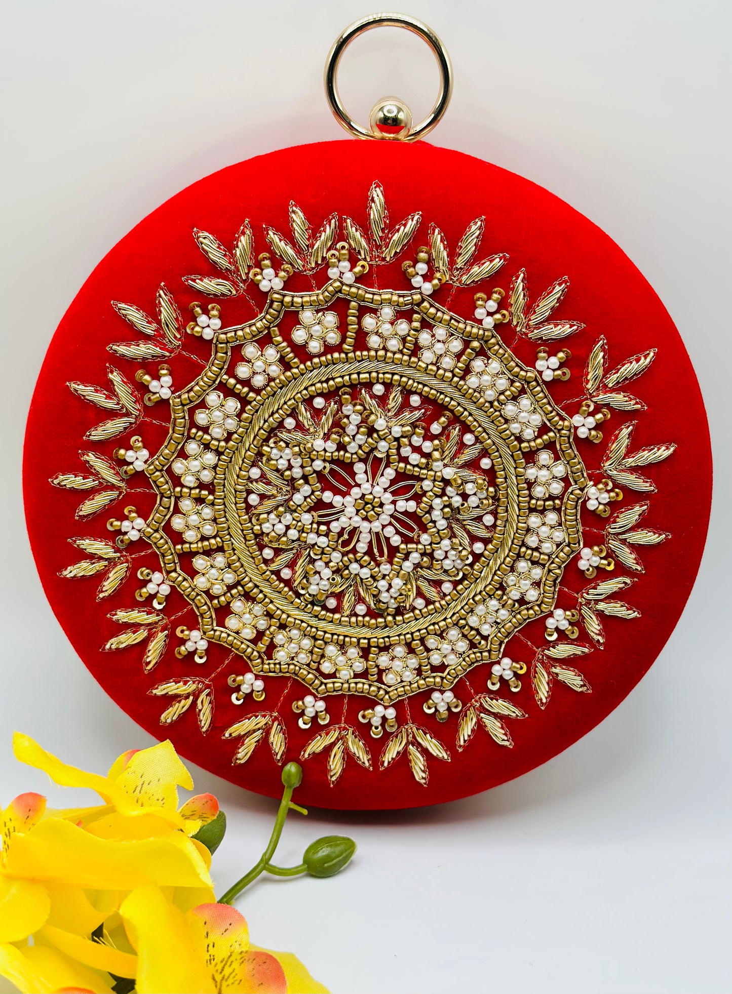 Round Red Velvet Handcrafted Clutch | Simzdesignzz |