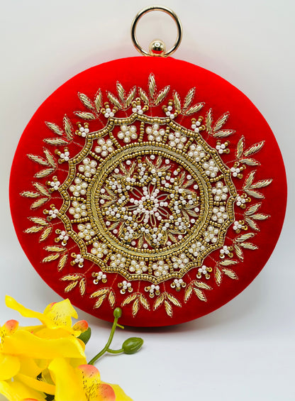 Round Red Velvet Handcrafted Clutch | Simzdesignzz |