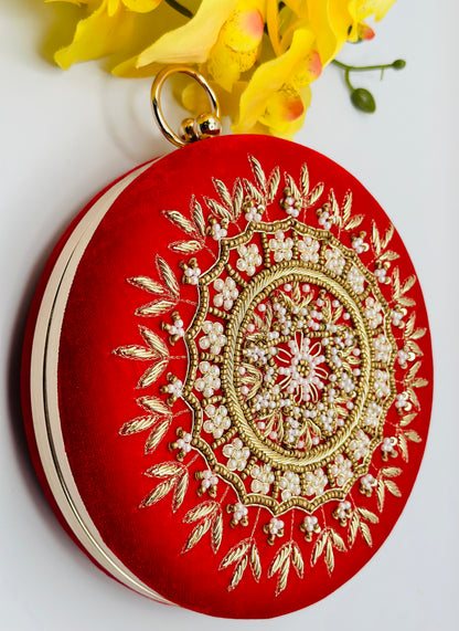 Round Red Velvet Handcrafted Clutch | Simzdesignzz |