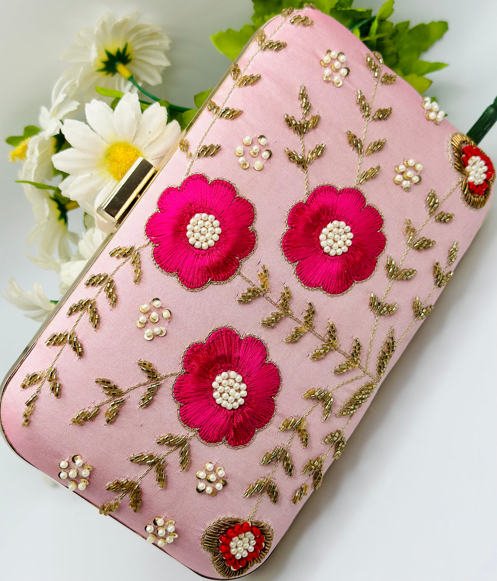 Beautiful Maganta Flowered Handcrafted Clutch | simzdesignzz |