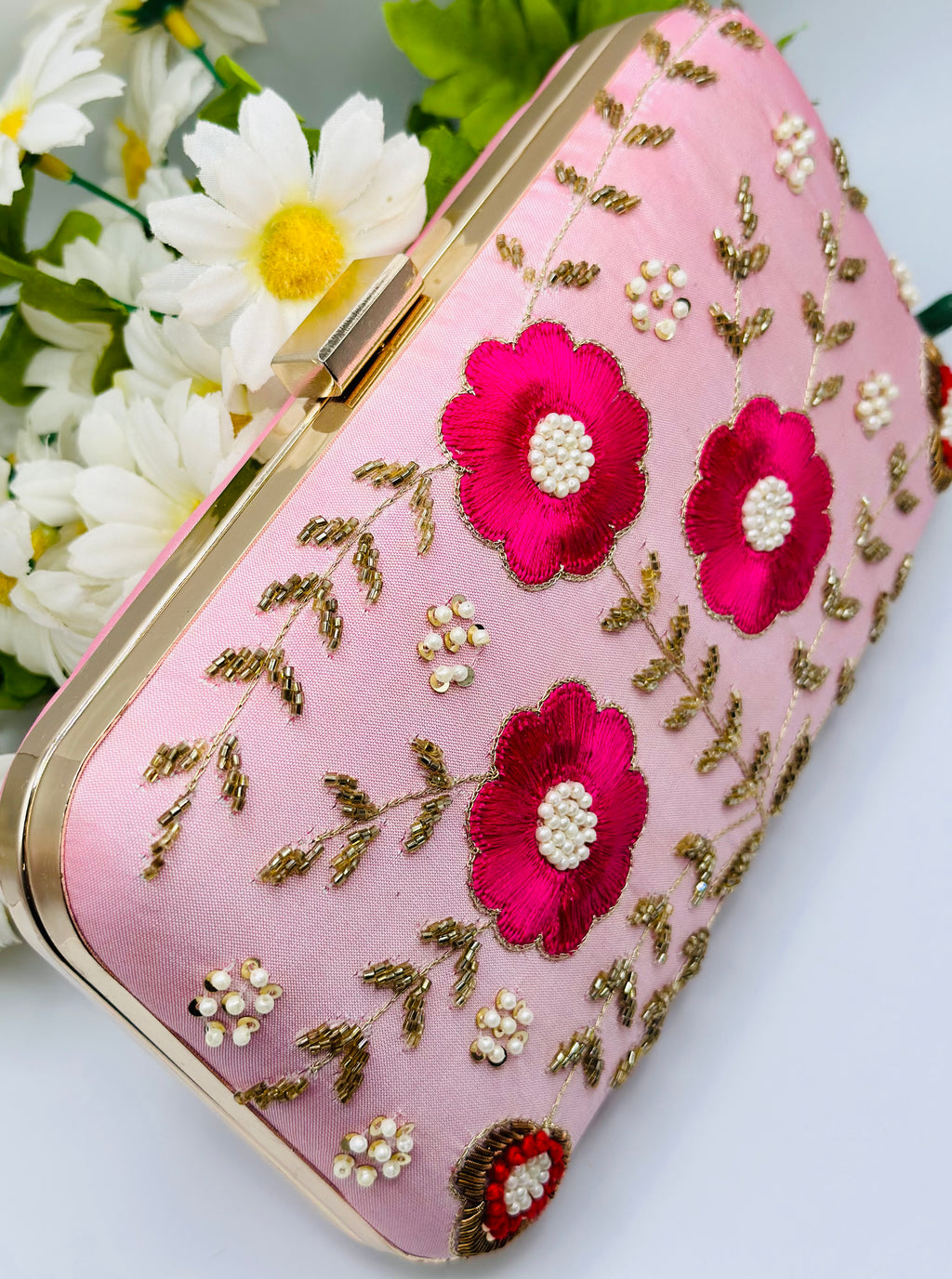 Beautiful Maganta Flowered Handcrafted Clutch | simzdesignzz |