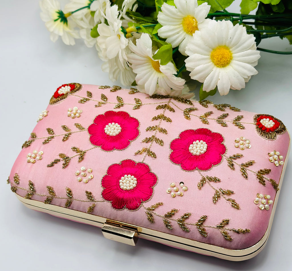 Beautiful Maganta Flowered Handcrafted Clutch | simzdesignzz |