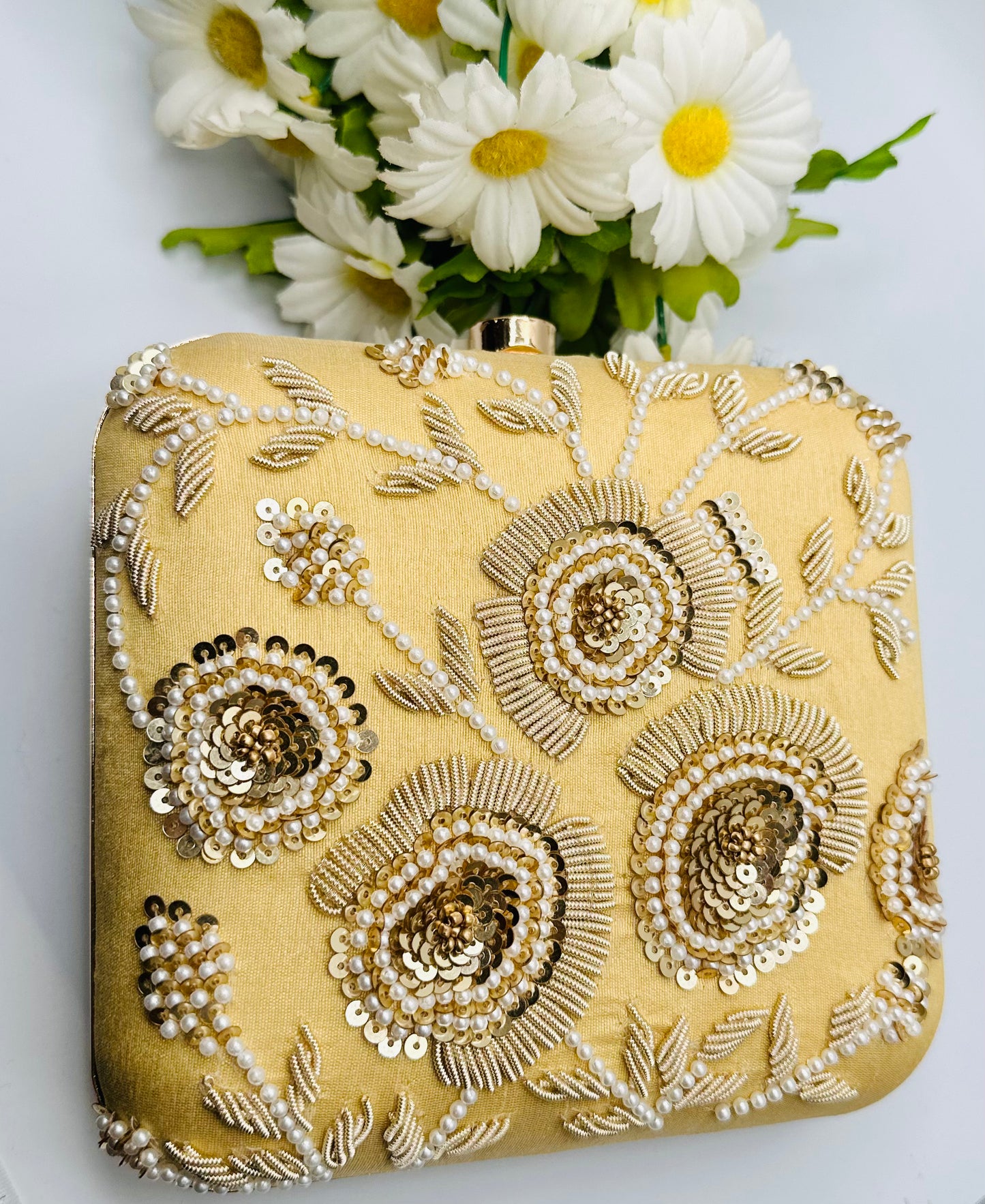 Golden Embroidered Handcrafted  Clutch | Simzdesignzz |