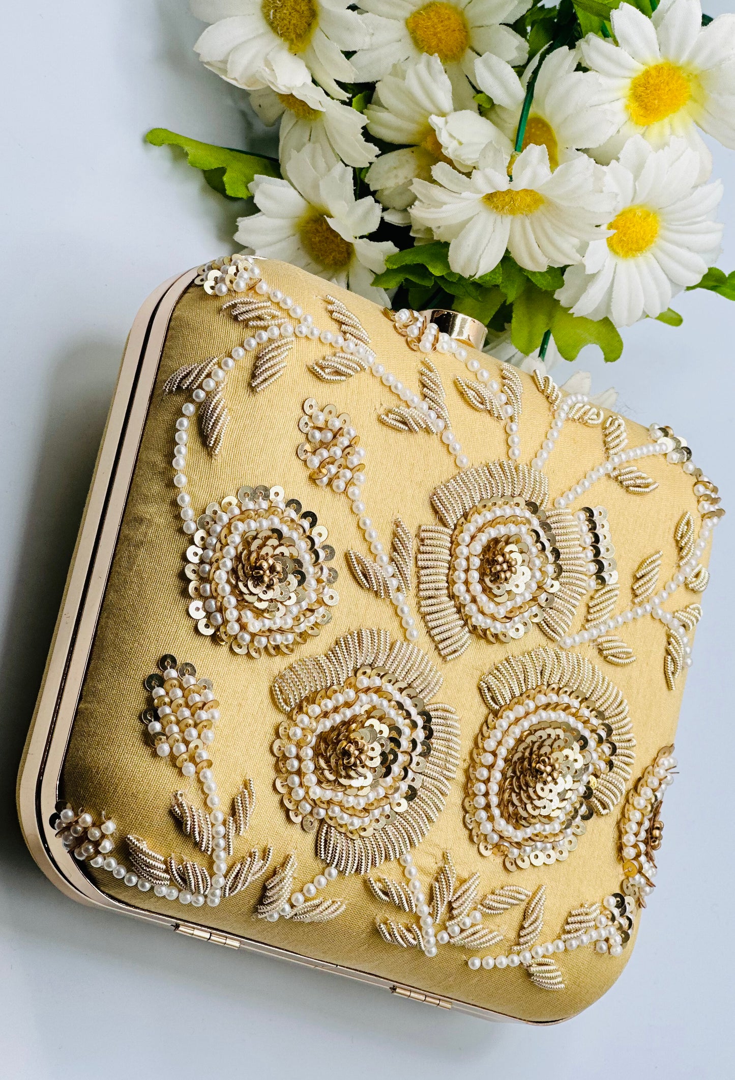 Golden Embroidered Handcrafted  Clutch | Simzdesignzz |