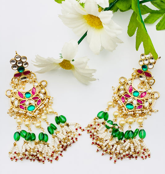 Stunning Pachi Kundan Earrings Embroidered With Colourful Stone Beads | Simzdesignzz |