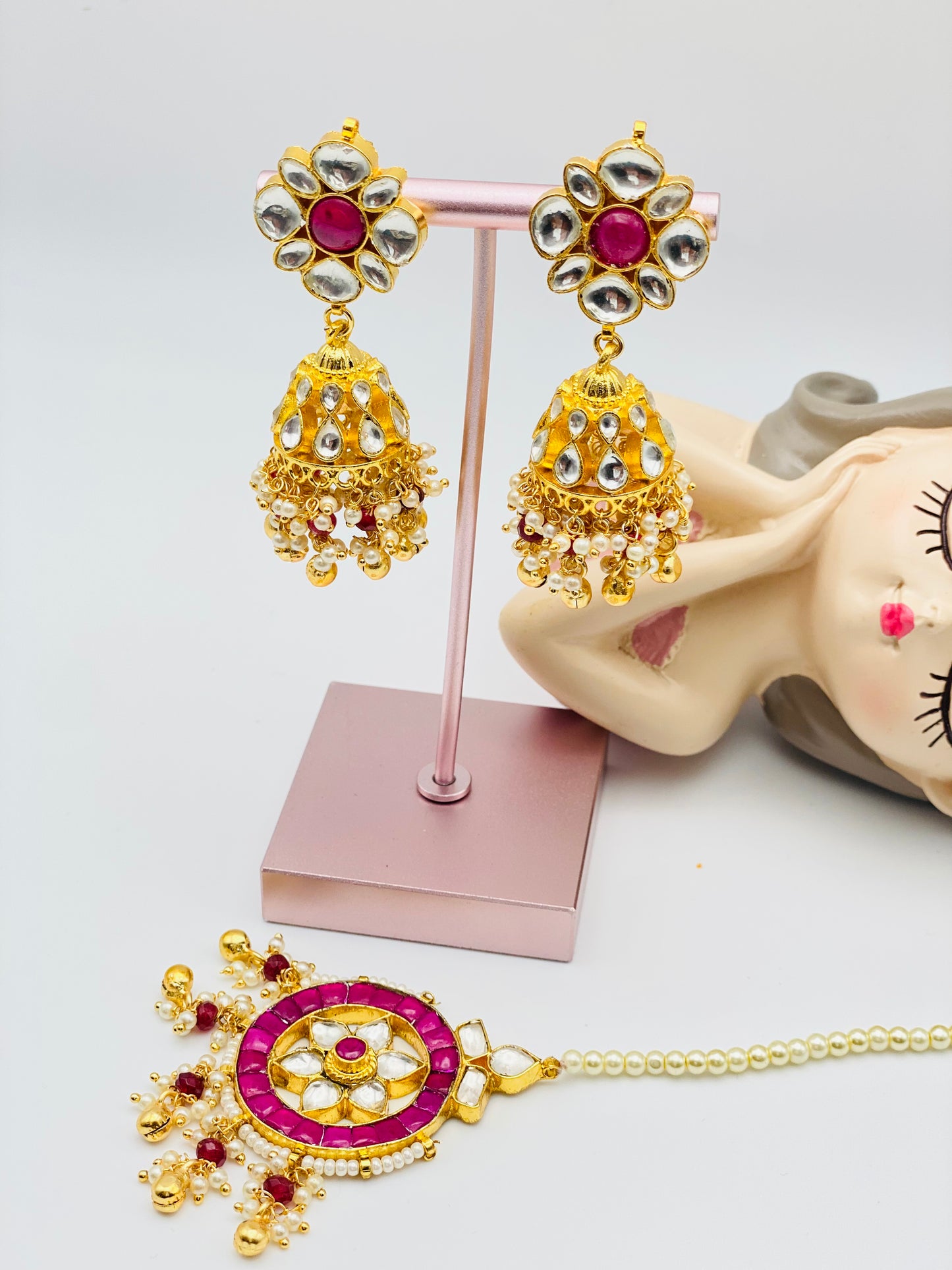 High-Quality Pachi-Kundan Jhumki Earrings with Tikka | Simzdesignzz |