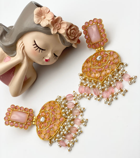Savita Baby-Pink Pachi Kundan Earrings | Simzdesignzz |