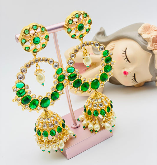 Stunning Bottle-Green Pachi Kundan Earrings | Simzdesignzz |
