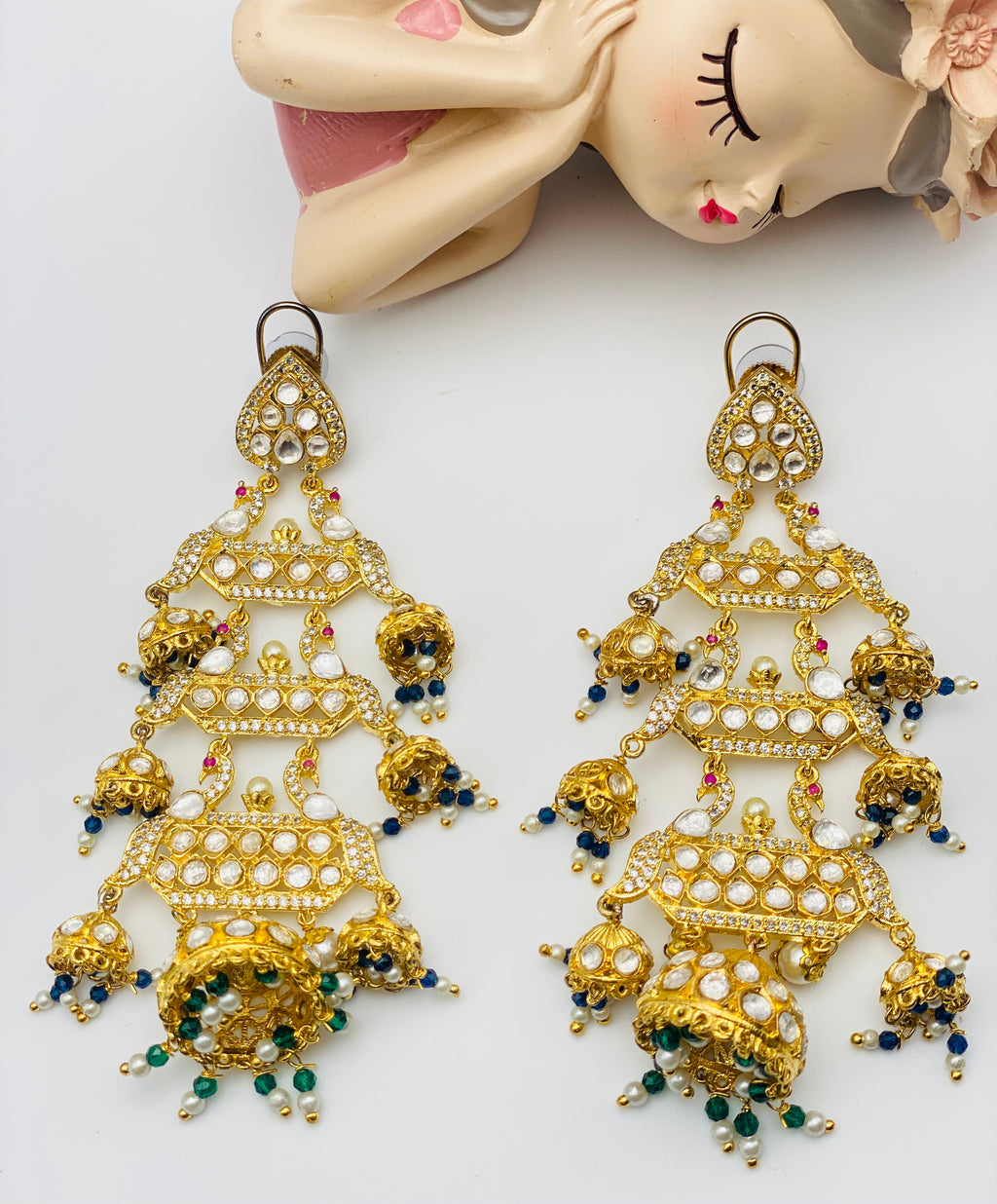 Jamuna Long Pachi Kundan Earrings | Simzdesignzz |