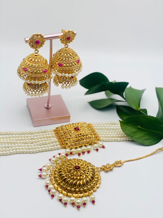 Square-Shaped Choker Necklace Set With Jhumki | 1GM Gold | Simzdesignz