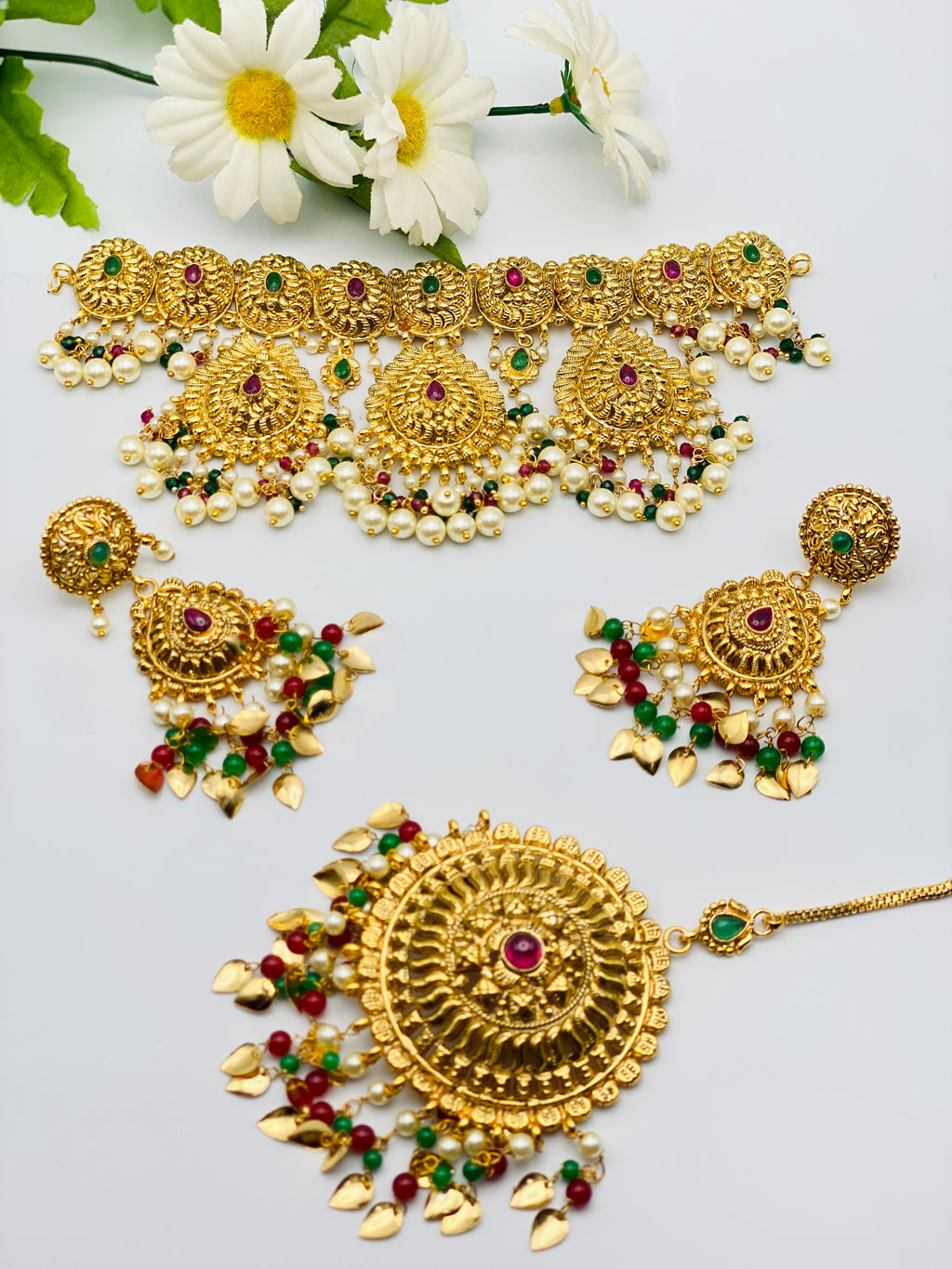 1GM Gold | Bridal | Semi-Bridal Gold-Plated Necklace Set (Square Shape| Oval Shape ) | Simzdesignz |
