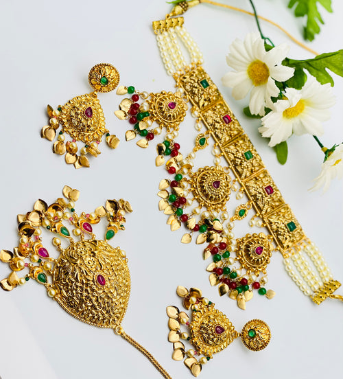1GM Gold | Bridal | Semi-Bridal Gold-Plated Necklace Set (Square Shape| Oval Shape ) | Simzdesignz |