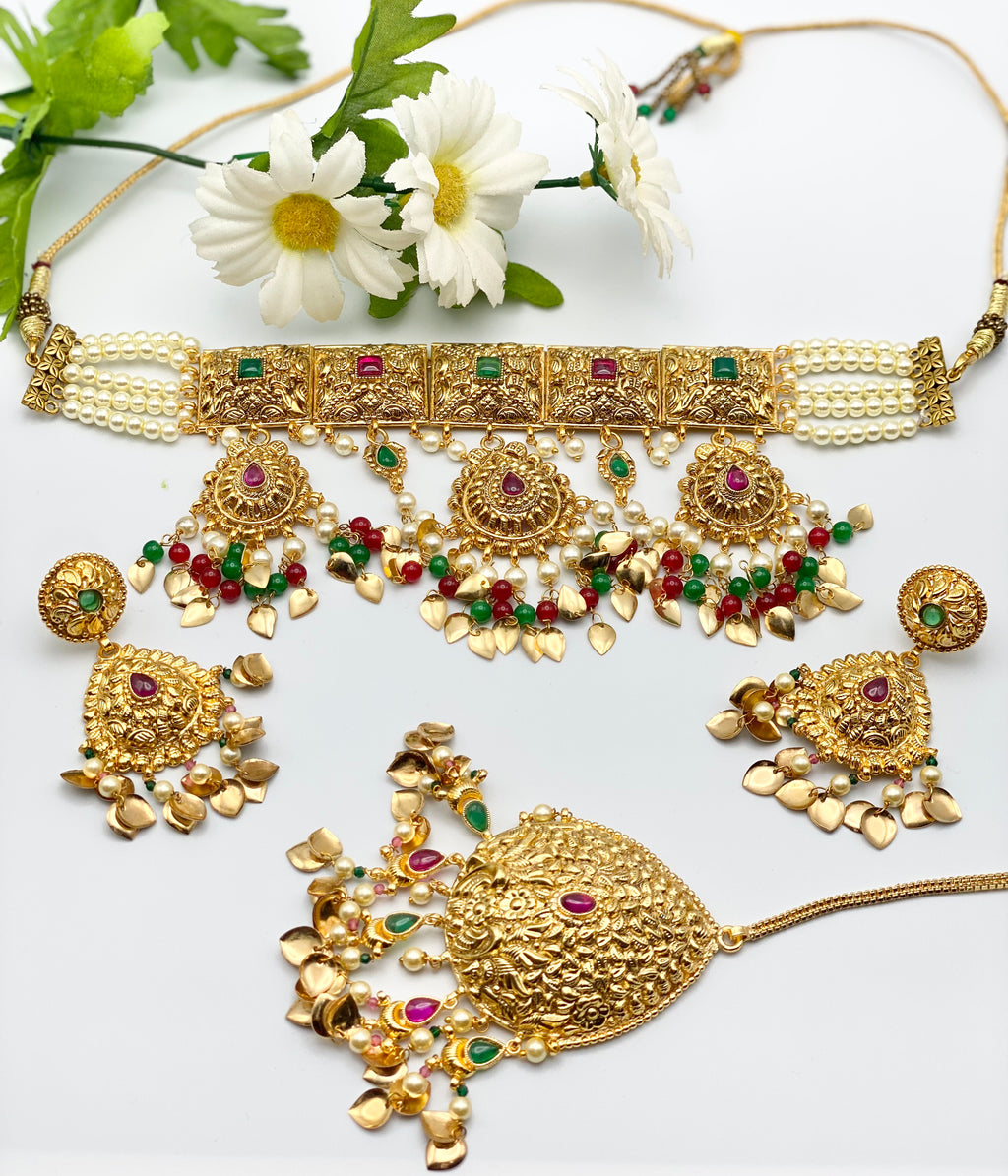 1GM Gold | Bridal | Semi-Bridal Gold-Plated Necklace Set (Square Shape| Oval Shape ) | Simzdesignz |