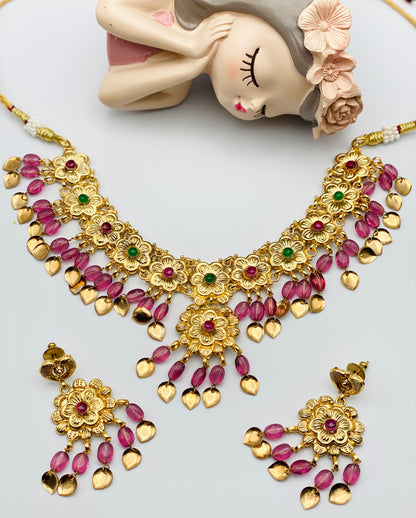 Rose-Wine Coloured Stunning Necklace Set | Simzdesignz. | 1GM |