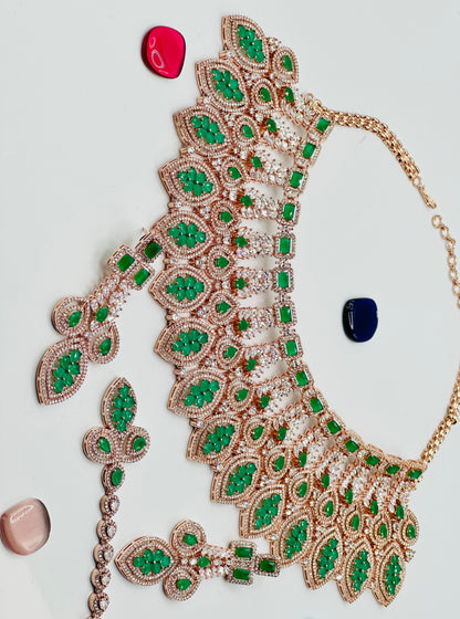 Rehmat Reception Styled American  Diamond Necklace Set | Simzdesignzz |