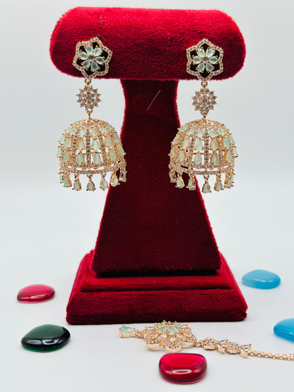 Star-Shape Jhumki Earrings With Small Tikka | Simzdesignzz |