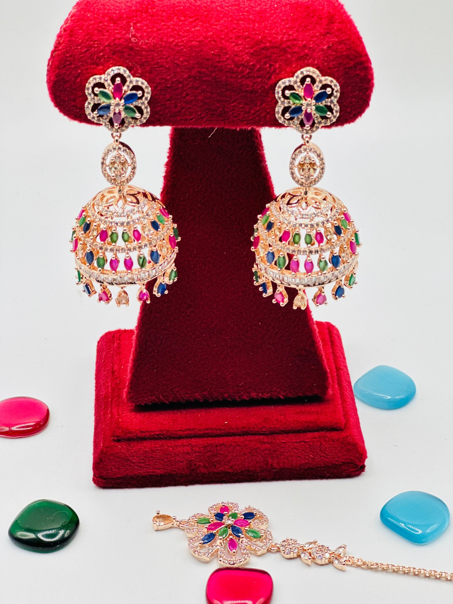 Star-Shape Jhumki Earrings With Small Tikka | Simzdesignzz |