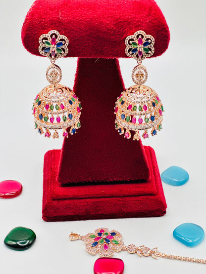 Star-Shape Jhumki Earrings With Small Tikka | Simzdesignzz |