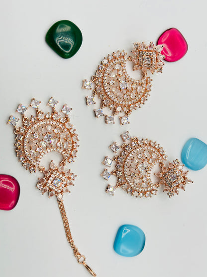 Ameera American  Diamond  Earrings With Tikka | Simzdesignzz |