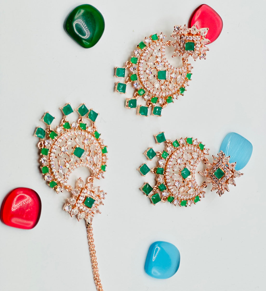 Ameera American  Diamond  Earrings With Tikka | Simzdesignzz |