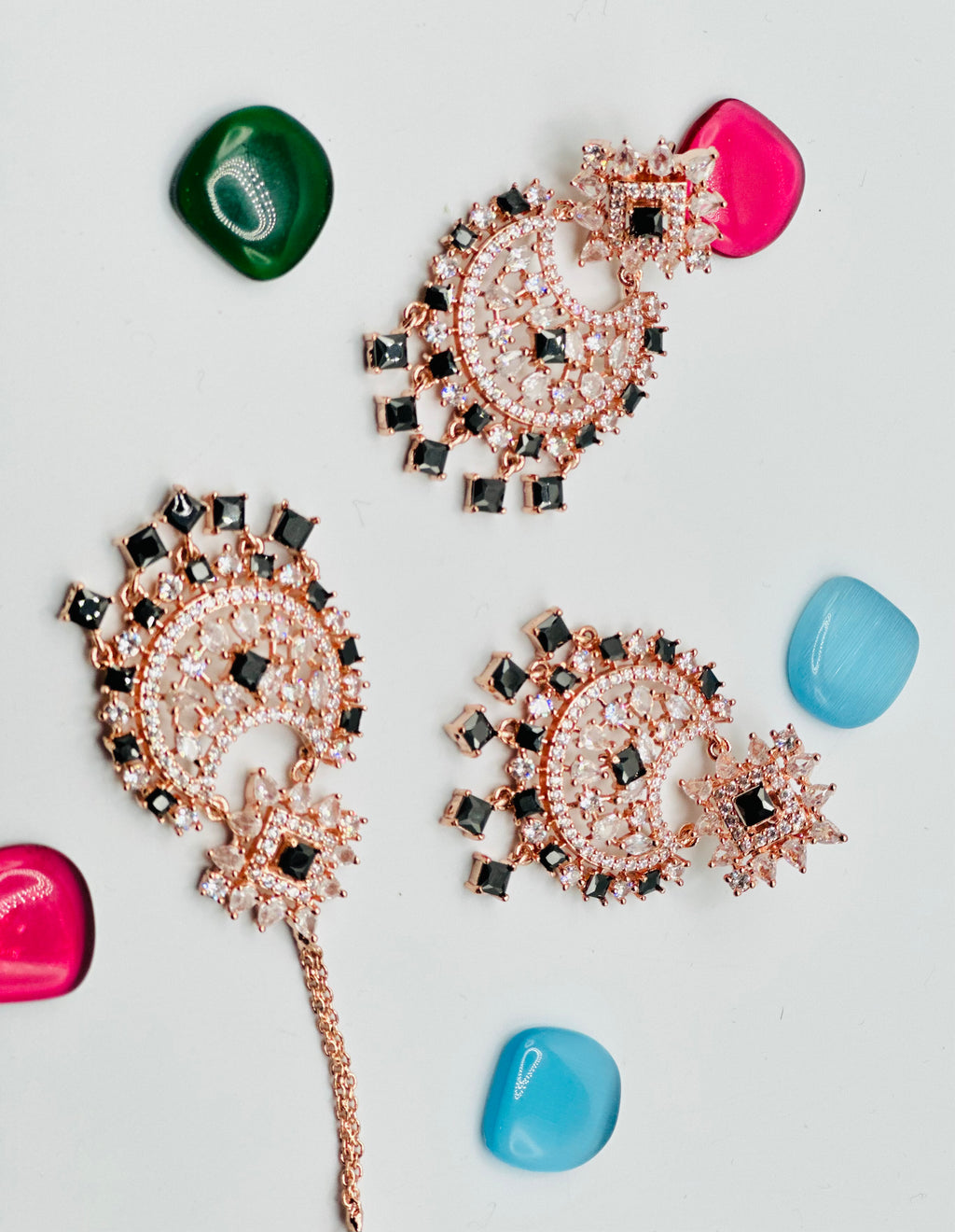 Ameera American  Diamond  Earrings With Tikka | Simzdesignzz |
