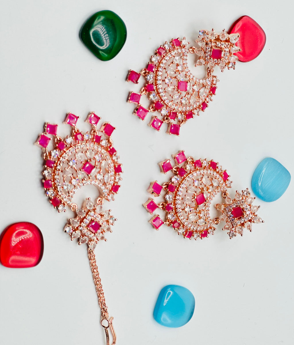 Ameera American  Diamond  Earrings With Tikka | Simzdesignzz |