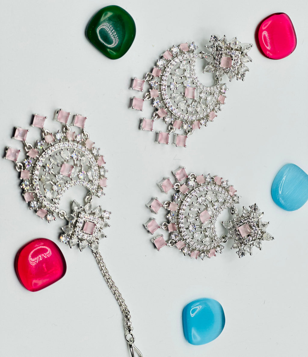 Ameera American  Diamond  Earrings With Tikka | Simzdesignzz |