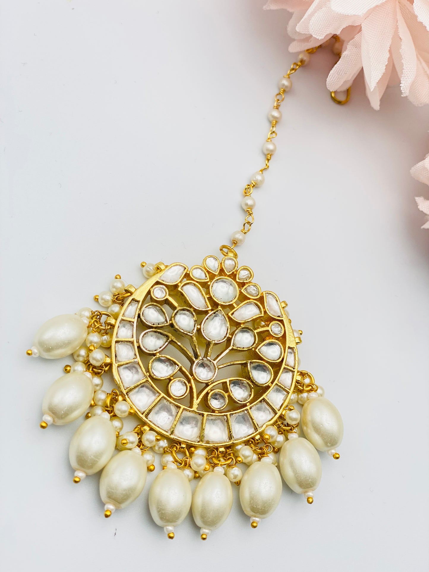 Golden Pachi-Kundan With White Pearls |TIKKA| SIMZDESIGNZ |