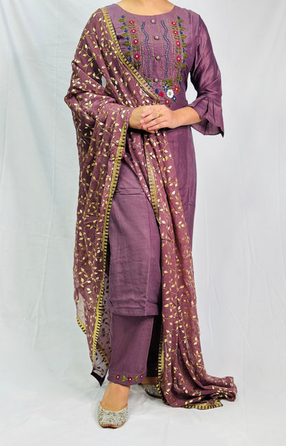 Nazila  Three Piece Suit With Plazzo And Beautiful Fully Embroidered Dupatta | Simzdesignzz |